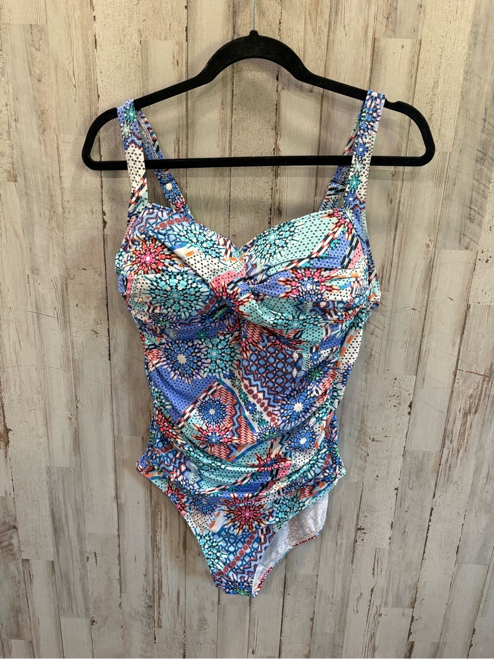 Emerald Bay Ruched Blue Pattern Flattering One Piece Swimsuit 18 Beach Pool